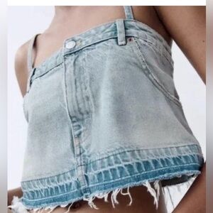 Zara Denim Skirt Strappy Crop Tank Top ( M )